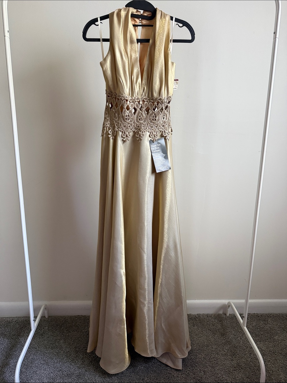Vintage Susan Roselli for VIJACK Golden Halter Neck Formal Gown